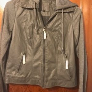 NEW Jr/Women J2 Faux Leather Jacket Hood Gray Sm